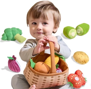 Plush Veggie Basket Play Set Stuffed Vegetable Toys, Baby Toys for 3 6 9 12 Mont - Picture 1 of 7