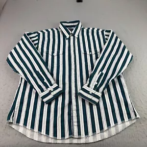 Vintage Wrangler Brushpopper Shirt Mens 17.5 35 Green Striped Western Cowboy VTG - Picture 1 of 9