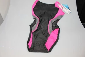 SPEEDO Relaunch Splice Flyback One Piece SwimSuit 26 Black Pink Gray - Picture 1 of 3