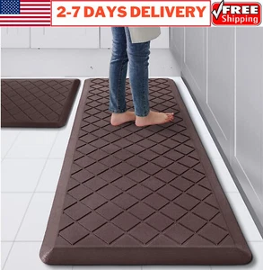 2pcs Cushioned Kitchen Mat Anti-Fatigue Comfort Floor Rugs Non Slip Waterproof - Picture 1 of 27