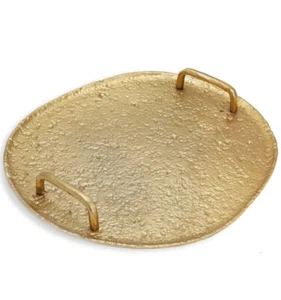 Gold gehämmert rund 15,7" Tablett mit Griffen - 15,7" L x 14" B x 2" H 🔵🔵 - Bild 1 von 4