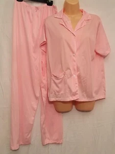 Vtg 38/L Sears Nylon Pajama Set Button Top Short Sleeve Lounge Pants Pretty PINK - Picture 1 of 6