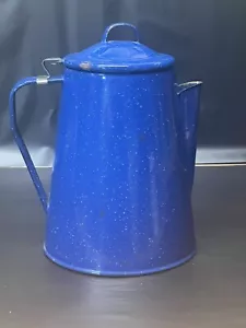 Vintage Blue speckled enamelware/ Granite coffee pot with Perculator 9”x8”x4” - Picture 1 of 11