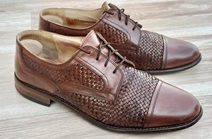 Johnston Murphy Woven Brown Leather Cap Toe Casual Dress Shoes Men’s 10.5 Italy - Picture 1 of 13