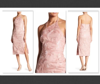 NUEVO CON ETIQUETAS $298 Vestido Vera Wang Asimétrico Lentejuelas Encaje Midi Rubor Talla 4 #B13 Foto 1 de 4