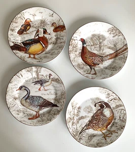 WILLIAMS SONOMA Plate Set/4 PLYMOUTH BIRDS 8.75" Dinner Thanksgiving NWT - Picture 1 of 7