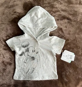 Disney Baby Boys Hooded Shirt Pullover Sz 3-6M Mickey Mouse Short Sleeve Gray - Picture 1 of 9