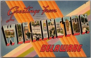 1949 WILMINGTON, Delaware Large Letter Greetings Postcard Multi-View / Linen - Picture 1 of 2