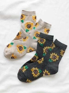 2pairs Sunflower Crew Socks Flower Socks for Women Cute Socks Novelty Socks Fun - Picture 1 of 7