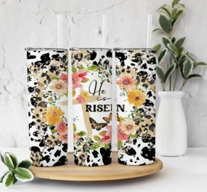 Easter He Is Risen Designed Skinny Tumbler 20 Oz With Lid And Straw - Picture 1 of 1