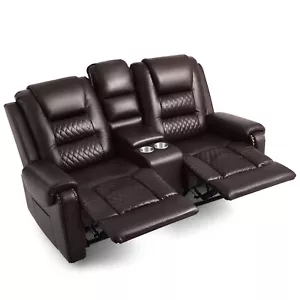 Brown Massage Heating Recliner 2 Seaters Loveseat Sofa with RC, 2 Cup Holders - Picture 1 of 23