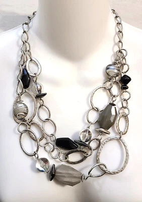 Ruby Rd. Collar de cadena de eslabones grandes tono plata negro blanco gris cuentas de vidrio Foto 1 de 4