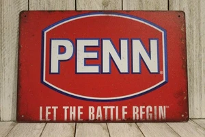 Penn Fishing Reels Tin Metal Poster Sign Rustic Vintage Look Rod Reel Fish - Picture 1 of 4