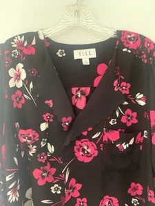 ELLE Black Floral Bogo Festival Formal Business Career  V-Neck  Top Womans SZ XL - Picture 1 of 10