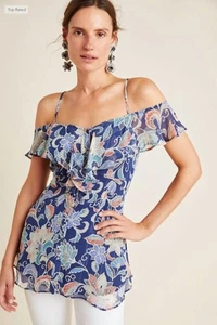 Anthropologie Maeve Mariposa Blouse Top Sz 10 Multicolor Open Shldr New $80 Tag - Picture 1 of 7