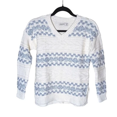 Suéter Abercrombie Kids Fair Isle - Talla 11/12 - Pullover tejido crema y azul Foto 1 de 4