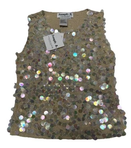 JOSEPH A. nuovo con etichetta Canotta paillettes paillettes iridescente seta taglia S - Foto 1 di 2