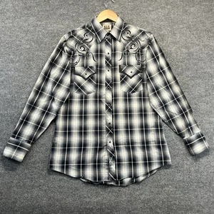 Ely Cattleman Shirt Men Medium Black/Gray Pearl Snap Western Long Sleeve - Picture 1 of 8
