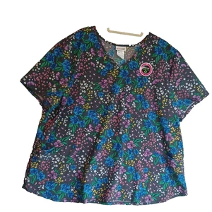 Scrubstar scrub V-neck women top Size 3XL floral multicolor - Picture 1 of 6