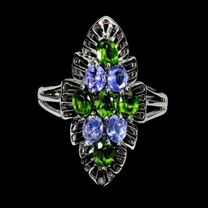 925 Sterling Silver Ring Oval Chrome Diopside Tanzanite Gemstone Jewelry Size 8 - Picture 1 of 14
