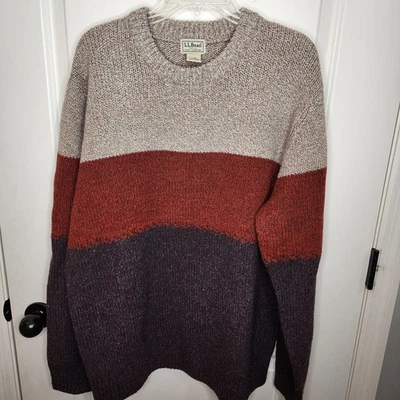 LL Bean свитер мужской XL Colorblock шерсти Crewneck пуловер серый красный коричневый теплый - Изображение 1 из 4