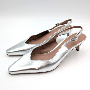 Nordstrom Orleans Slingback Pump Square Toe Women's Silver Size US7M EU38 - Picture 1 of 10