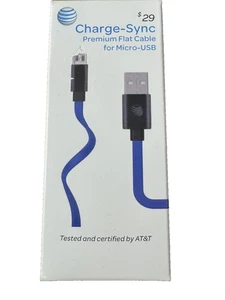 AT&T Charge-Sync Micro USB Cable Flat 4' - Blue - Picture 1 of 2