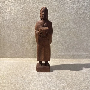 Hand Carved Wooden Man Carrying A Pottery 7.5" Figure  - Picture 1 of 6