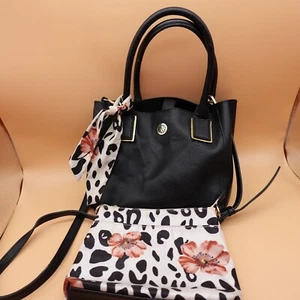 Bolso de mano Anne Klein bandolera negro estampado floral bolsa bufanda - Imagen 1 de 12
