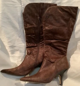 Anne Michelle Dark Brown Suede/Leather Roper-15 Boots Size 7. Below Knee High. - Picture 1 of 6