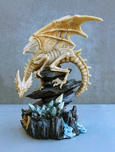 10"H Gothic Skeleton Bone Dragon Perching On Crystal Cavern Statue Ghost Drake - Picture 1 of 11