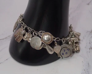 STERLING SILVER (925) Loaded Charm (28) 7" Bracelet - 3D - *RARE ATOMIC BOMB* - Picture 1 of 24