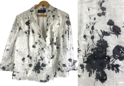 Alex Evenings 1X Chaqueta Topper Blanco y Negro Floral Envoltura Arrugada Gasa Formal Foto 1 de 4