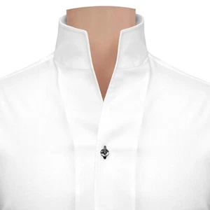 Camisa de cuello alto blanca 100 % algodón para hombre cuello alto abierto boda novio conjunto - Imagen 1 de 9