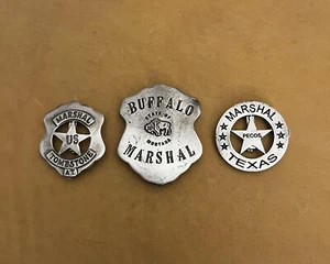3 Badges Buffalo Marshal Tombstone (Pewter alloy) FREE SHIPPING - Picture 1 of 5
