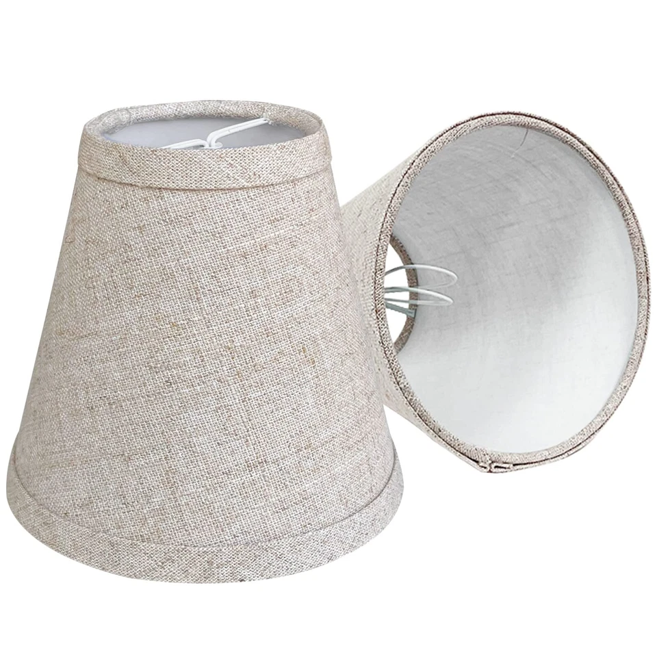 IKEA 2 Mini Small Barrel-Bell Lamp Shades Clip On Bulb Cream w Brown Stitching