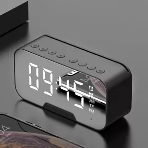 Digital Alarm Clock FM Radio Wireless Bluetooth Mirror LED With Speaker Portable - Picture 1 of 13