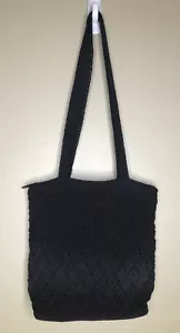Bolso Cartera Estilo Crochet Tejido con Asa Negro Cremallera Bolsillo Superior Interior 10.5x10.5 pulgadas - Imagen 1 de 9