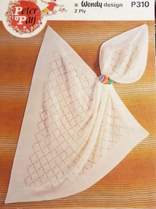 Knitting Pattern**Babies 2-ply SHAWL**Square**Christening**PETER PAN P310 - Picture 1 of 1