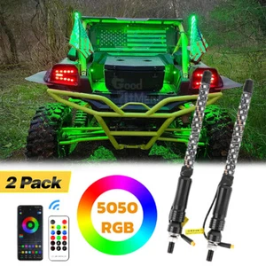 Pair 1FT Lighted RGB LED Whip Light Spiral Antenna Chasing & Remote For ATV UTV - Picture 1 of 15
