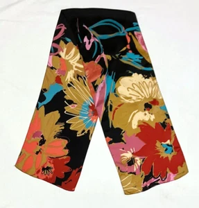 Jones New York Black Silk Scarf Abstract Floral Red Aqua Blue Gold 58" x 10" - Picture 1 of 2