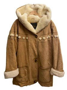 VENEZIA Suede & Leather Fur Lined Jacket Heavy Warm Winter Coat Brown Sz 14/16 - Picture 1 of 11
