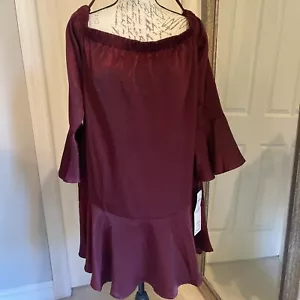 Spirit Of Grace Maroon Off Shoulder Bell Sleeve Flowing Dress Sz L - Picture 1 of 10