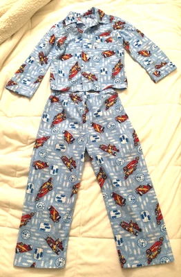 Pijama de franela vintage hecho a mano para niños pijamas diseño de coche de carreras talla S-M años 70-80 Foto 1 de 4