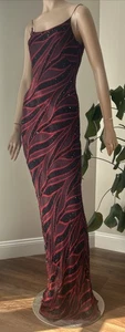 Vintage Y2K 90s Womens Black Red Silky Beaded Bodycon Prom Dress Gown Open Back - Picture 1 of 14