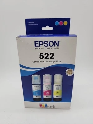 Paquete combinado de botellas de tinta Epson 522 EcoTank amarillo cian magenta impresora OEM genuina Foto 1 de 4