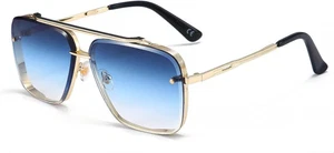 Dollger quadratische Pilotenbrille für Herren und A: goldfarbenes Gestell blaue Gläser mit Farbverlauf - Bild 1 von 4