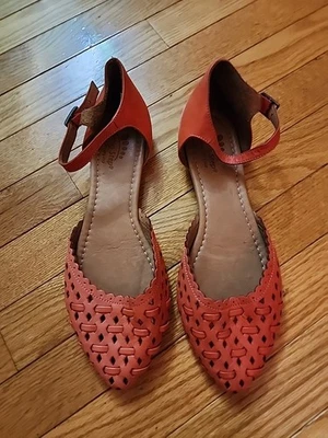 Spring Step Juanita Mary Jane Sz EUR 42 US 11 Orange Leather Flat Shoes EUC  - Image 1 of 4