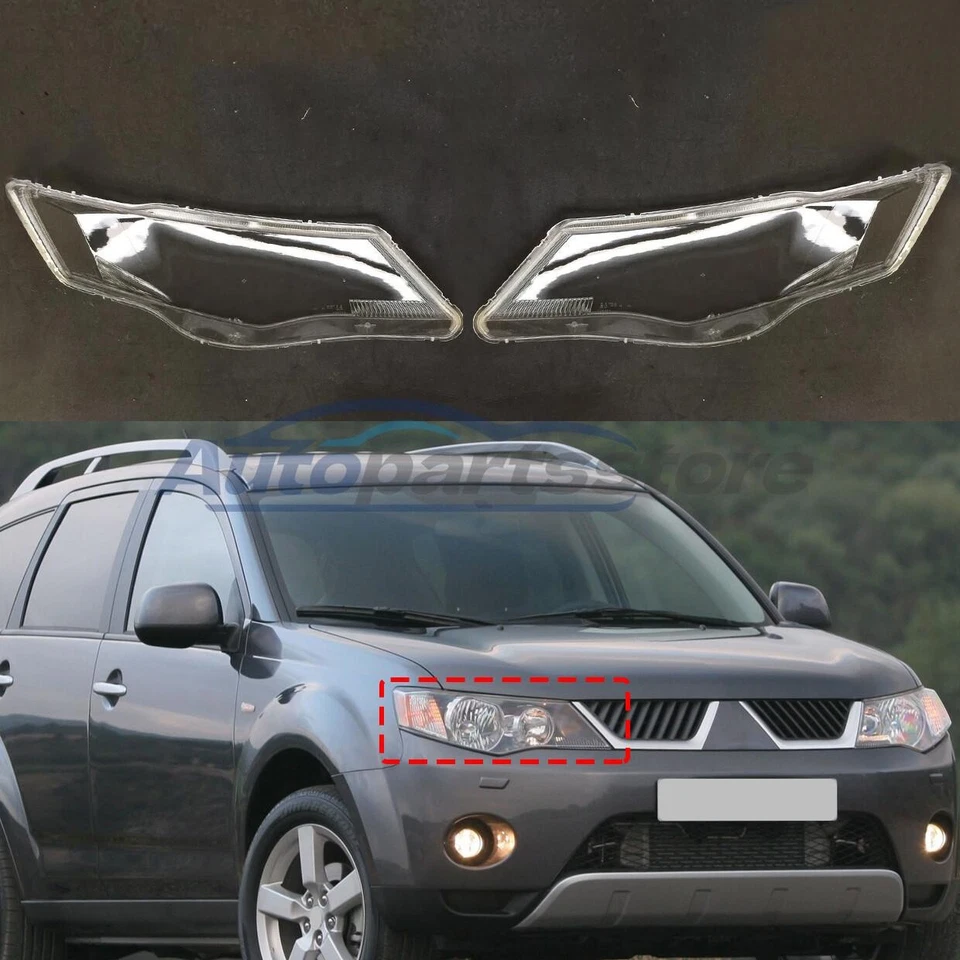 Pair Headlight Headlamp Clear Lens Cover+Glue For Mitsubishi Outlander 2006-2009 - Image 1 of 4