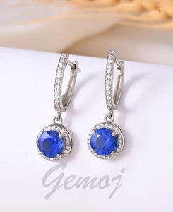 Elegant Blue Sapphire Diamond Earring Sterling Silver Dangle Earring - Picture 1 of 7